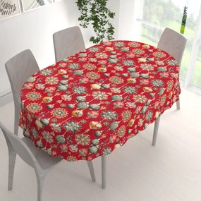 Biante Bavlnený oválny obrus Sandra SA-528 Vianočné banky na červenom 140x200 cm
