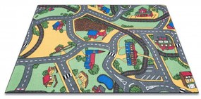 Detský koberec REBEL ROADS Playtime 95 Mesto protišmykový - sivý / zelený