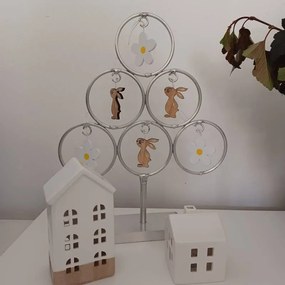 DECOLED Veľkonočná drevená dekorácia, kvetina a zajac, 12 ks/balenie.