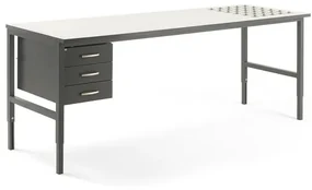 Dielenský stôl Cargo s valčekmi, 2400x750 mm, 3 zásuvky