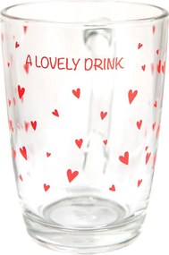 Sklenený hrnček s červenými srdiečkami A Lovely Drink - 11 * 8 * 11 cm / 300 ml