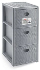 STEFANPLAST Úložný plastový regál Elegance Slim, 3 zásuvky, sivý