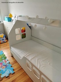 Detská domčeková posteľ KIDHOUSE so zásuvkou - biela - ľavá - 160x80 cm