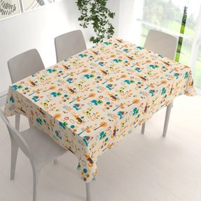 Biante Detský bavlnený obdĺžnikový obrus Sandra SA-008 Tyrkysové a oranžové zvieratká z džungle 50x100 cm