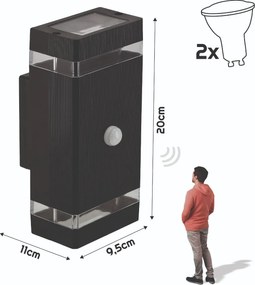 BERGE Fasádne svietidlo 2xGU10 HANEO DUO PIR PC - čierne