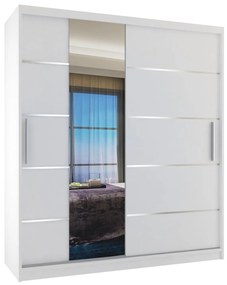 Šatníková skriňa 133 cm Belini biely mat s posunými dverami zrkadlom a zásuvkami MBP SZP6/1/W/W/0/KLAL