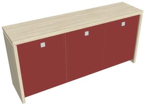 Nízka skriňa Verno 188 x 46 x 90 cm, sklenené dvere, agát / červená