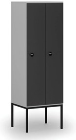 Drevená šatníková skrinka s podnožou, 2 oddiely, 1871 x 600 x 500 mm, demont, RFID zámok, sivá/grafit