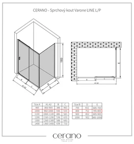 CERANO - Sprchovací kút Varone LINE L/P - čierna matná, transparentné sklo - 100x80 cm - posuvný, CER-CER-DY505B-90102