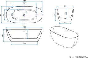 Erga Vienna, voľne stojaca vaňa 170x80 cm + odtoková zátka, biela lesklá, ERG-VIENNA-170080-WH-WH