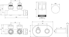 Mexen Duplex G05, uhlový termostatický set s okrúhlou krytkou, DN50, biela, W907-958-905-20