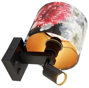 Nástenná lampa čierna s lampou na čítanie a tienidlom 18 cm kvetinový - Brescia