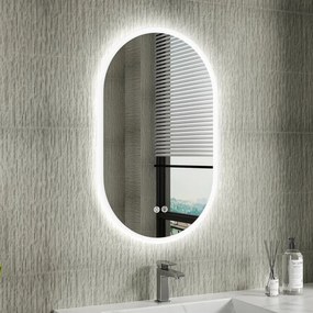 Erga Demi, oválne LED zrkadlo 50x80cm, 3 farby svetla, predné osvetlenie, vyhrievacia podložka proti zapareniu, ERG-V01-Demi-5080-CL