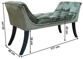 Kondela Dizajnová lavica, olivovozelená Velvet látka/kaučukové drevo, 117 cm, HEMY TYP 2