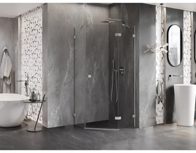 Mexen Lunar, päťuholníkový sprchový kút s pravým sklonom 90 x 90 cm, 8mm číre sklo, oceľový profil, 831-090P-090L-97-00-P