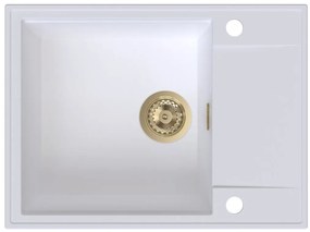 Sink Quality Sink55, kuchynský granitový drez 620x460x215 mm + zlatý sifón, biela, SKQ-SINK.W.1KKO.XG