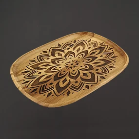 AMADEA Drevený servírovací podnos mandala, masívne drevo, 25 cm