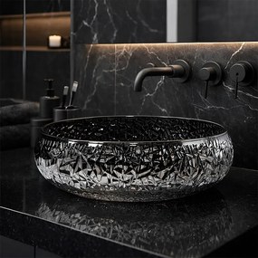 BPS-koupelny Sklenené umývadlo na dosku HYD-BRT4-BL-410 41x12 cm, čierne lesk