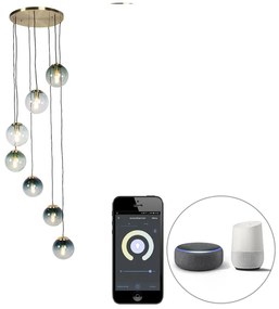 Inteligentné závesné svietidlo mosadz 7-žiarovkové vrátane Wifi ST64 - Pallon