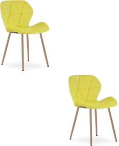 Set dvoch jedálenských stoličiek MANGO zamatové žlté / hnedé nohy (2 ks)