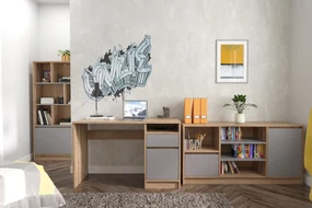 Dvojdverová komoda Boran CH - dub artisan / sivá