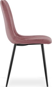 Ružová zamatová stolička LAVA s čiernymi nohami