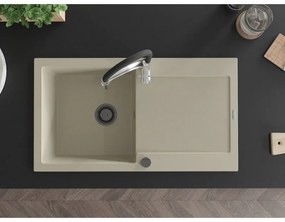 Mexen Leo, granitový drez 900x500x190 mm, 1-komorový a drezová batéria Aster, béžová, 6501-69-73450-07-B