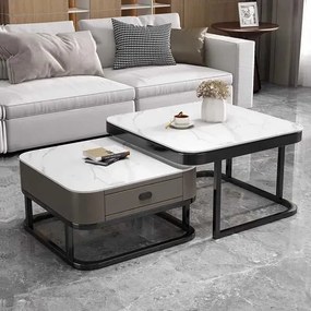 LuxuryForm DESIGN Konferenčný stolík ARAGON 70 × 70 / 60 × 60 cm – sivý / biely mramor (set 2 ks)