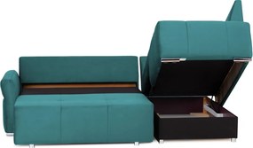 Rohová sedačka na trvalé spanie Island, petrolejová látka, pravý roh