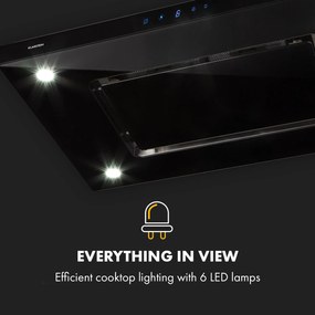 Klarstein Valeria, digestor, 90 cm, ostrovčekový, 650 m³/h, dotykový panel, LED, sklo, nehrdzavejúca oceľ, čierny