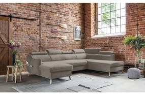 Svetlohnedá zamatová rozkladacia rohová pohovka do "U" (pravý roh) Sweet Harmony – Miuform