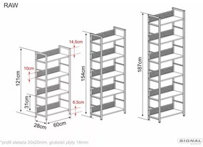 Regál Raw R6 187 cm černý mat/dub přírodní