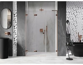 Mexen Lunar-F, L skladacie ľavé sprchové dvere 115 cm, 8mm číre sklo, ružové zlato profil, 836SL-115-050-60-00-L