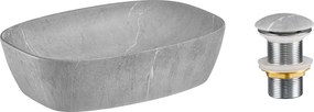 Comad Keramické umývadlo na dosku Anna 50x39,5 mramor + výpusť Click-Clack, mramor