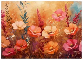 Sklenený obraz - Lúčne kvety, maľba (70x50 cm)