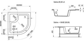 Ravak A217001020 - Štvrťkruhová sprchová vanička SABINA 90x90 cm biela