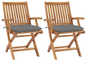 Záhradné stoličky 2 ks, sivé podložky, tíkový masív 3062422