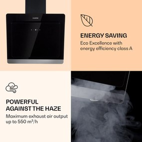 Klarstein Aurora Eco 60, digestor, 60 cm, nástenný, 550 m³/h, A+, dotykové ovládanie, čierny