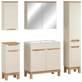 Koupelnová sestava Bali Sky se zápustným umyvadlem, skříňkami a zrcadlem 80 cm kašmírová/dub wotan