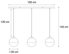 Retro závesné svietidlo čierne s čírym sklom obdĺžnikové 3-svetlo - Eclipse