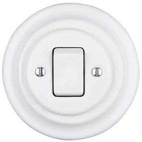 Bohemia-Design - Retro porcelánový jednoduchý vypínač s rámčekom č. 7 biela