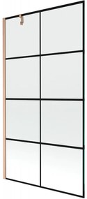 Mexen Next, 1-krídlová vaňová zástena 100 x 150 cm, 6mm číre sklo - čierny vzor, medená matná, 895-100-000-00-70-77