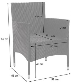 Záhradná súprava 2 kresiel, pohovky a stolíka HWC-F55 - čierna, krémové vankúše