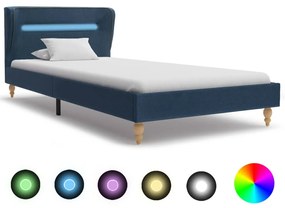 vidaXL Rám postele s LED svetlom modrý látkový 90x200 cm