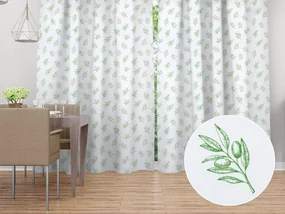 Biante Dekoračný záves TF-113 Zelené olivové vetvičky na bielom 140x140 cm