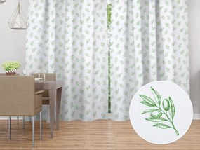 Biante Dekoračný záves TF-113 Zelené olivové vetvičky na bielom 140x180 cm