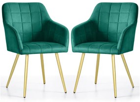 Sada dvoch jedálenských stoličiek LUXANO zamatové, zelené / zlaté nohy (2 ks)
