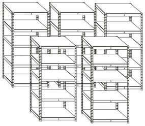 Pack 5x Stabil S, bezskrutkový kovový regál s HDF policou, 180x90x40 cm, 5 políc, 175kg na policu, zinok