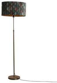 Stojacia lampa bronzová s oválnym zamatovým tienidlom s dizajnom listov 50 cm - Parte