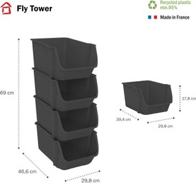 SUNDIS Sada 4 úložných boxov - FLY TOWER - antracit
